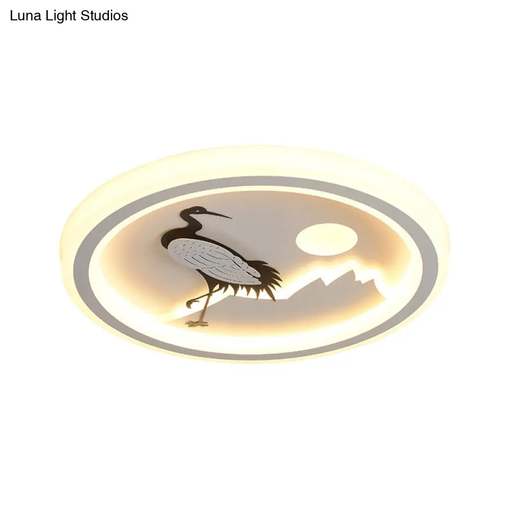 Modern Acrylic Led Ceiling Fixture: Square/Round Flush Mount With White Finish And Bird/Tree Pattern