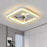 Modern Acrylic Led Ceiling Fixture: Square/Round Flush Mount With White Finish And Bird/Tree