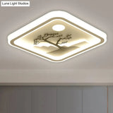 Modern Acrylic Led Ceiling Fixture: Square/Round Flush Mount With White Finish And Bird/Tree Pattern