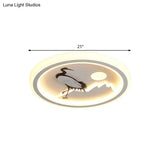Modern Acrylic Led Ceiling Fixture: Square/Round Flush Mount With White Finish And Bird/Tree Pattern
