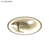 Modern Acrylic Led Ceiling Fixture: Square/Round Flush Mount With White Finish And Bird/Tree Pattern