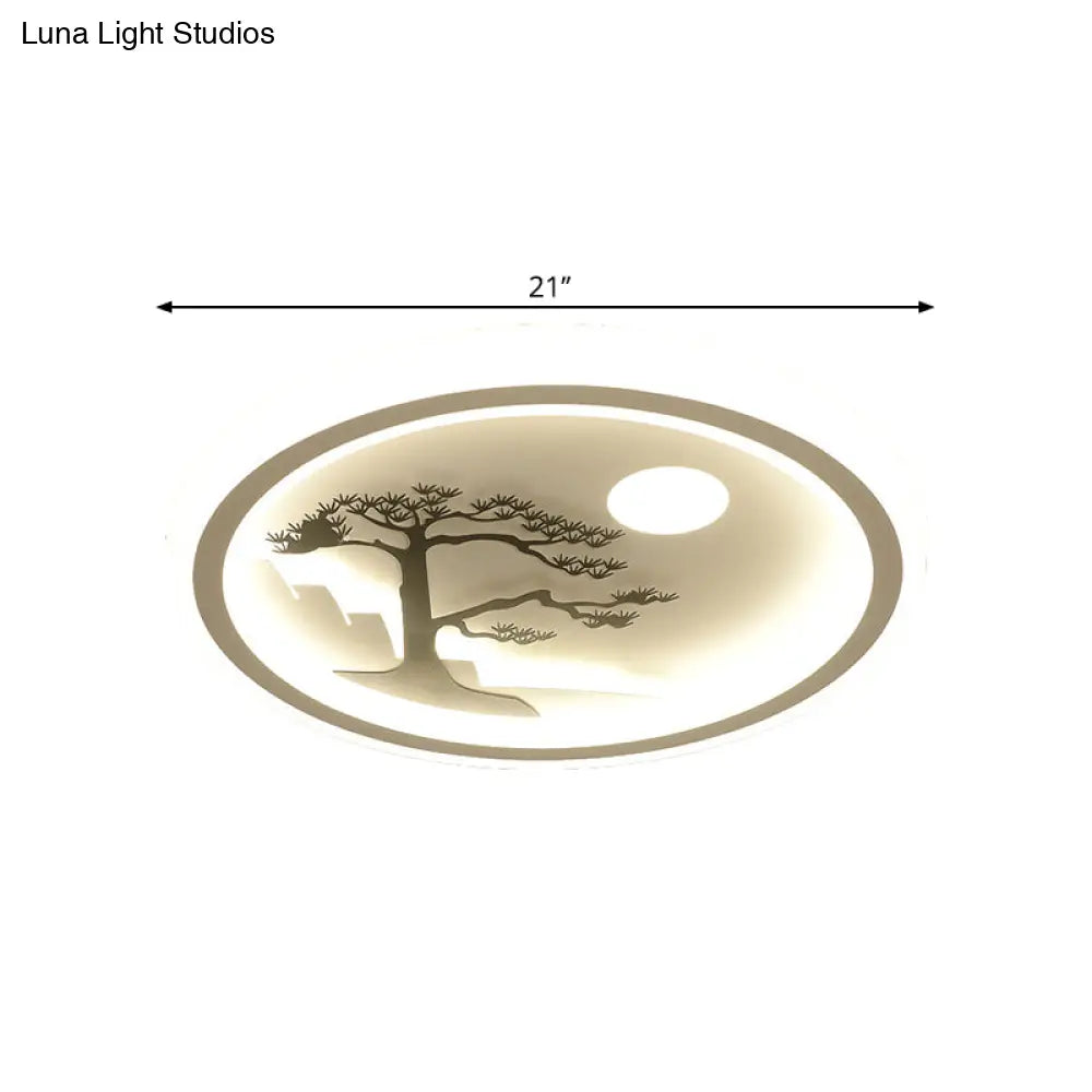 Modern Acrylic Led Ceiling Fixture: Square/Round Flush Mount With White Finish And Bird/Tree Pattern