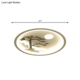 Modern Acrylic Led Ceiling Fixture: Square/Round Flush Mount With White Finish And Bird/Tree Pattern