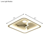 Modern Acrylic Led Ceiling Fixture: Square/Round Flush Mount With White Finish And Bird/Tree Pattern