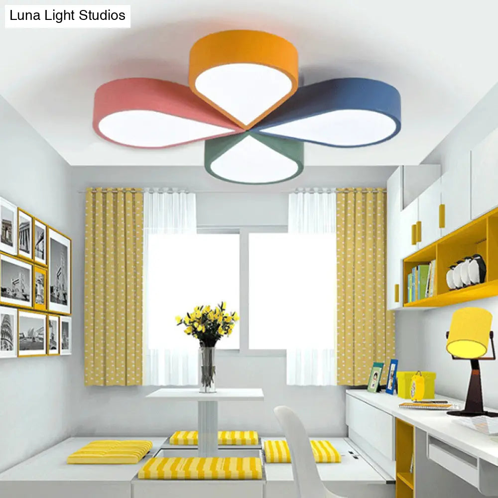 Modern Acrylic Led Ceiling Lamp: Flower/Windmill Design Flush Mount Lighting In Yellow-Green With