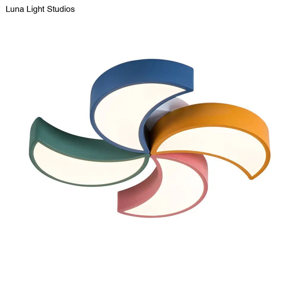 Modern Acrylic Led Ceiling Lamp: Flower/Windmill Design Flush Mount Lighting In Yellow-Green With