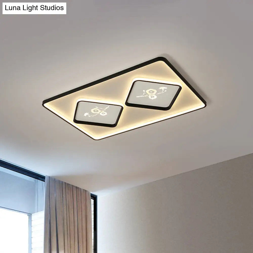 Modern Acrylic Led Ceiling Light Fixture In Black Square/Rectangular Flush Mount White/Warm