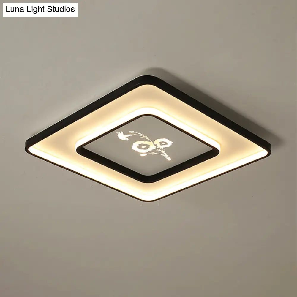 Modern Acrylic Led Ceiling Light Fixture In Black Square/Rectangular Flush Mount White/Warm