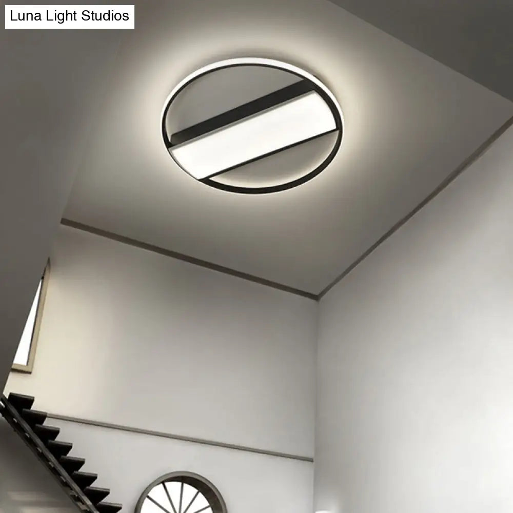 Modern Acrylic Led Ceiling Light For Stairway - Rectangle Flush Mount In Black Or White 16-24’ Wide