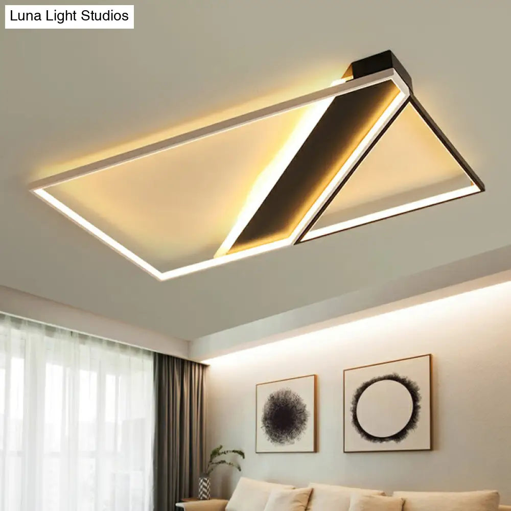 Modern Acrylic Led Ceiling Light: Rectangle Lounge Flush Mount In Black & White