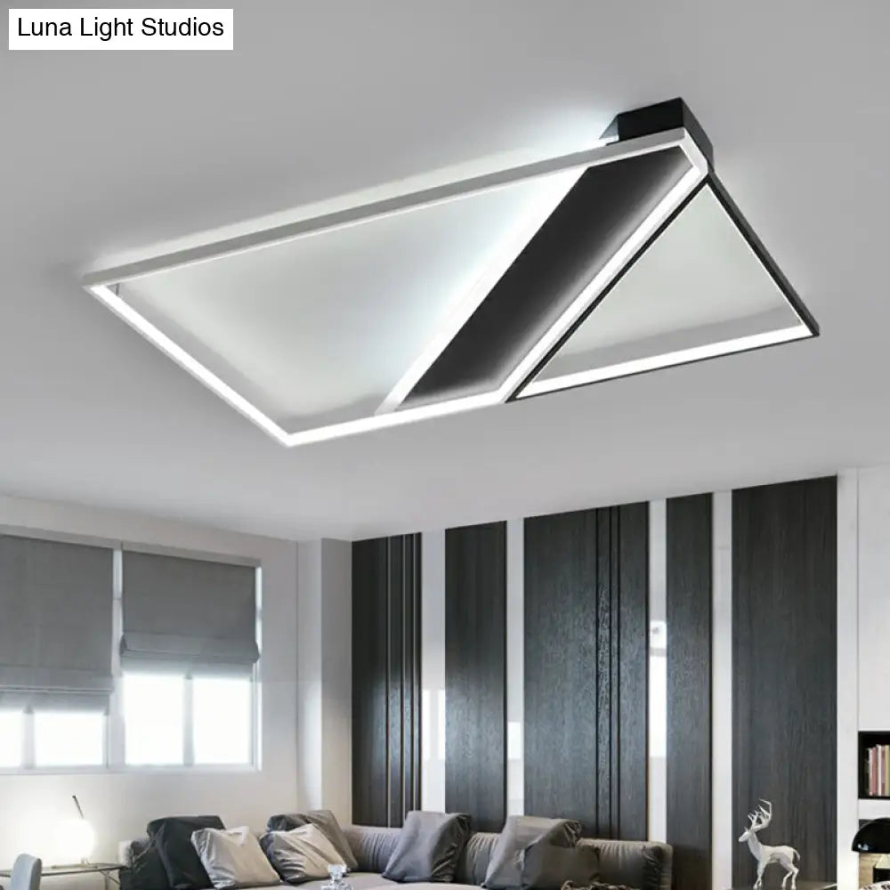 Modern Acrylic Led Ceiling Light: Rectangle Lounge Flush Mount In Black & White