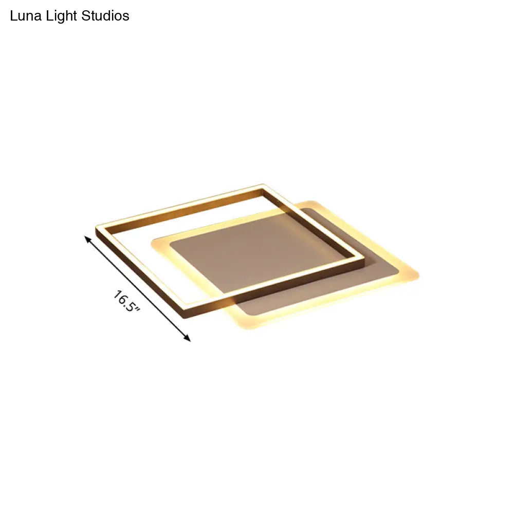Modern Acrylic Led Coffee Flush Mount Lamp - 16.5’/20.5’/24.5’ Wide Rectangular Warm/White Light