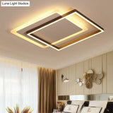 Modern Acrylic Led Coffee Flush Mount Lamp - 16.5’/20.5’/24.5’ Wide Rectangular Warm/White Light