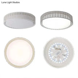 Modern Acrylic Led Flush Ceiling Light In White For Adult Bedroom With Hollow Round Design