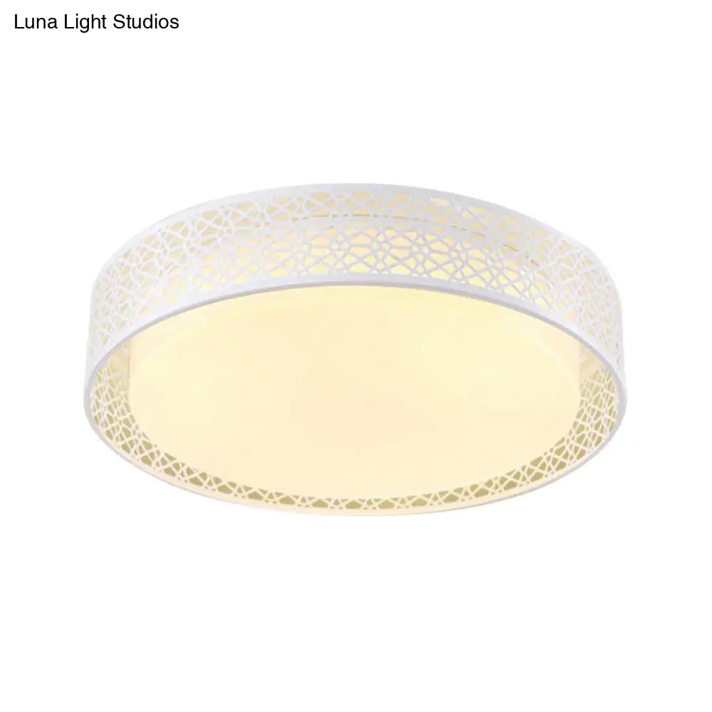 Modern Acrylic Led Flush Ceiling Light In White For Adult Bedroom With Hollow Round Design