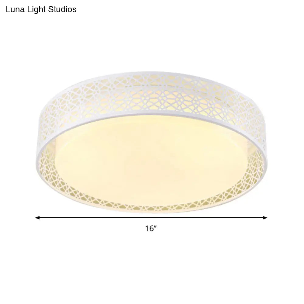 Modern Acrylic Led Flush Ceiling Light In White For Adult Bedroom With Hollow Round Design