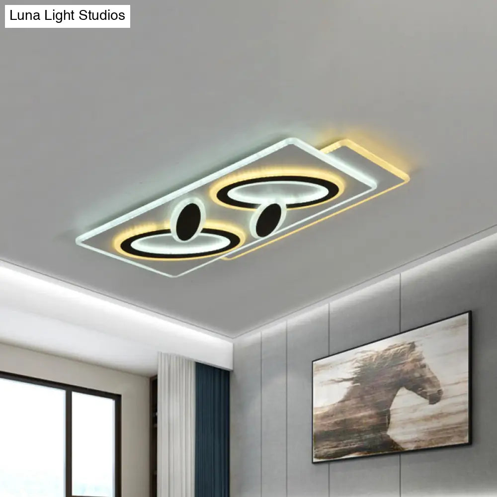 Modern Acrylic Led Flush Light In Black And White Round/Oval/Rectangle Shape - Perfect For Bedrooms