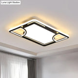 Modern Acrylic Led Flushmount Ceiling Light In Black With Cutout Design – Warm/White Lighting