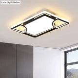 Modern Acrylic Led Flushmount Ceiling Light In Black With Cutout Design – Warm/White Lighting