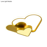 Modern Acrylic Led Gold Flush Mount Ceiling Light With Heart Design For Bedroom