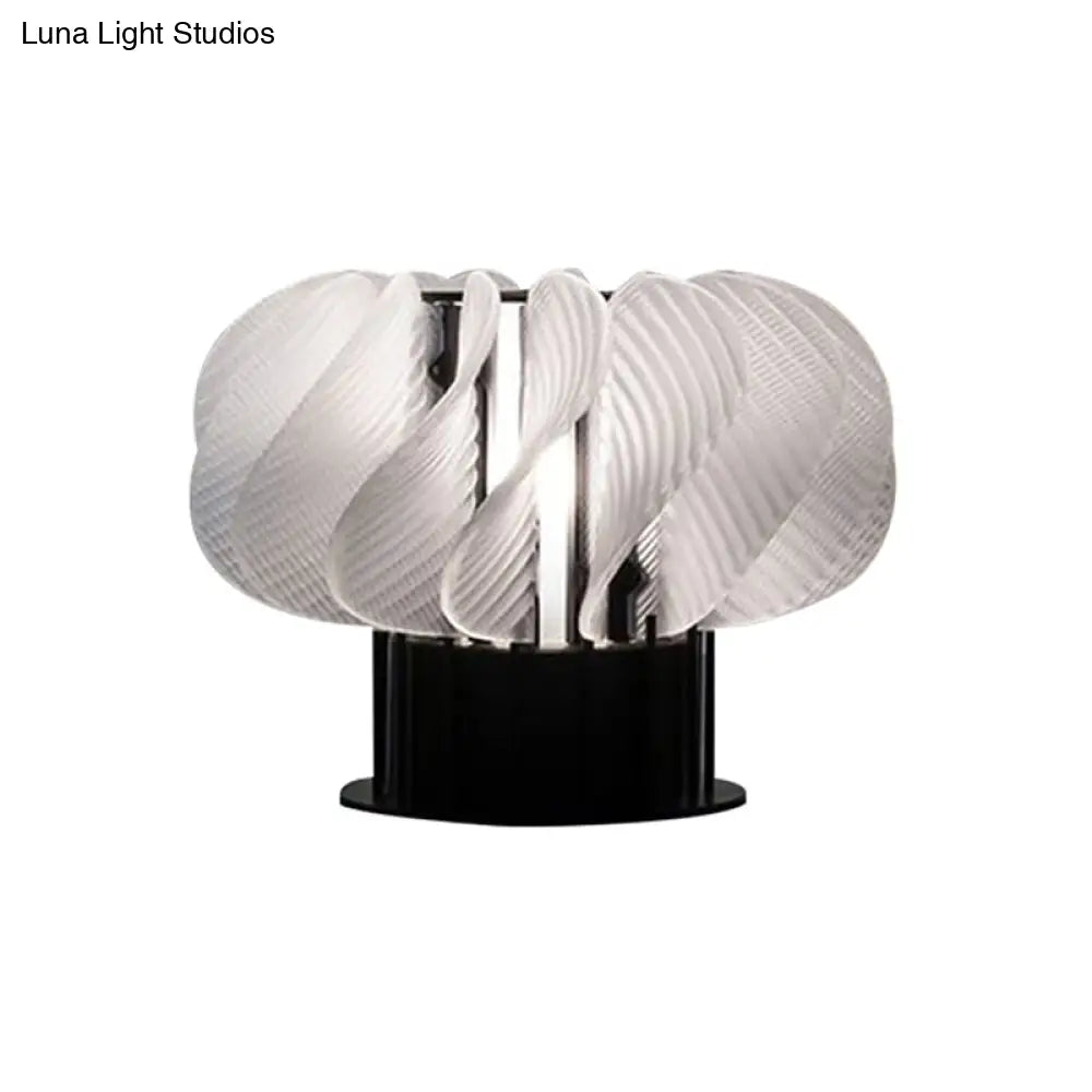 Modern Acrylic Led Table Lamp With Curved Panel Spiral Design In White And Black