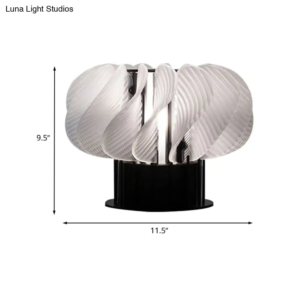 Modern Acrylic Led Table Lamp With Curved Panel Spiral Design In White And Black