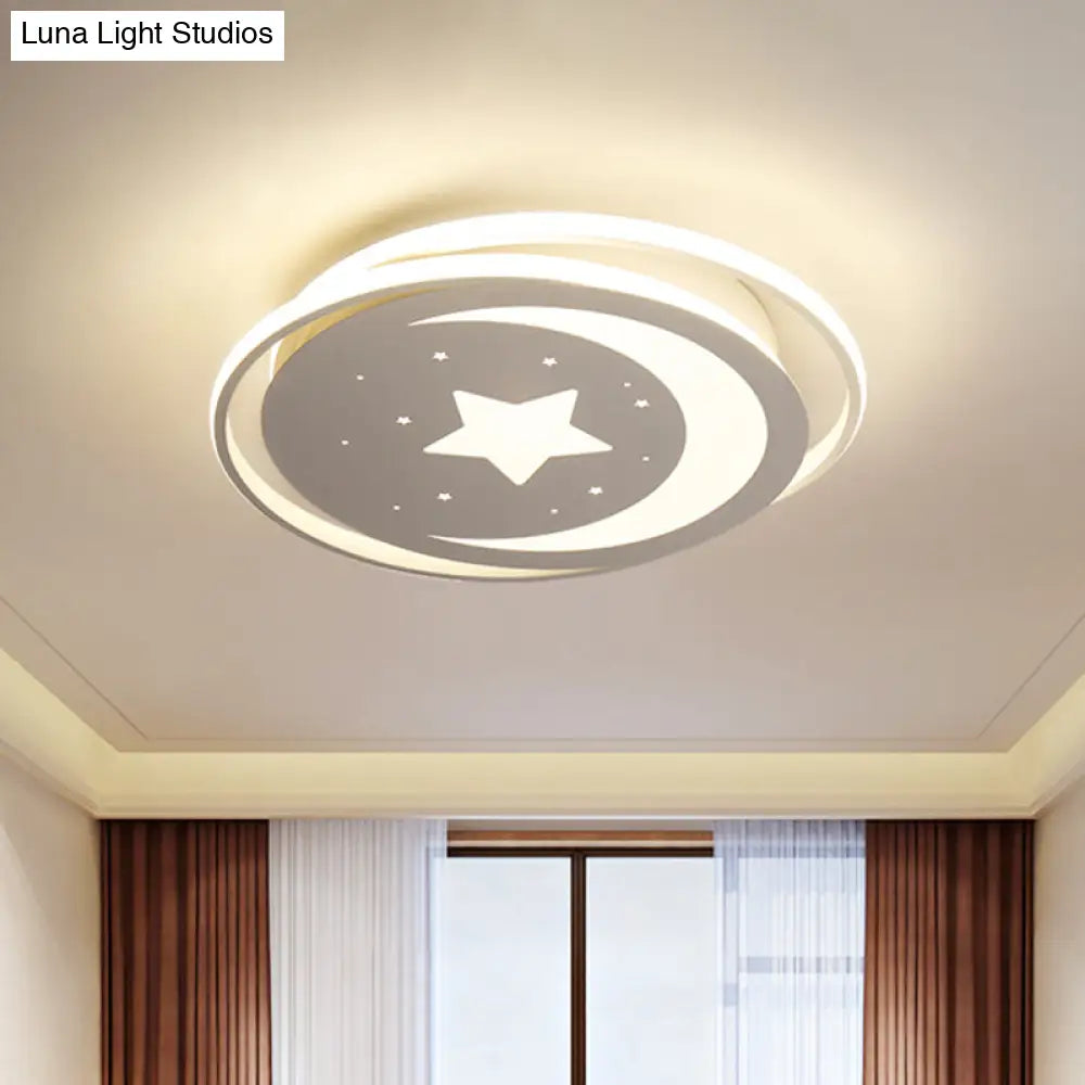 Modern Acrylic Moon And Stars Led Flush Mount Ceiling Light With White/Warm - 16’/19.5’ Width