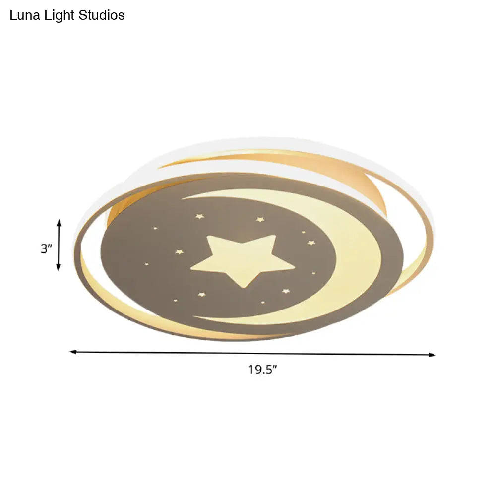 Modern Acrylic Moon And Stars Led Flush Mount Ceiling Light With White/Warm - 16’/19.5’ Width