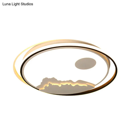 Modern Acrylic Mountain Sun Led Ceiling Mount Light - White Fixture For Kid’s Bedrooms