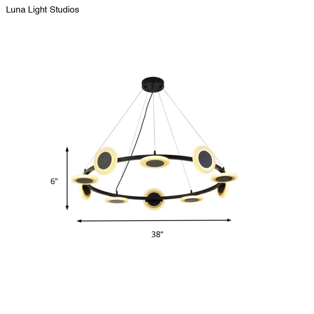 Modern Acrylic Ring Chandelier Pendant With Led Lights - 22/30/38 Diameter 10-Light Black Finish