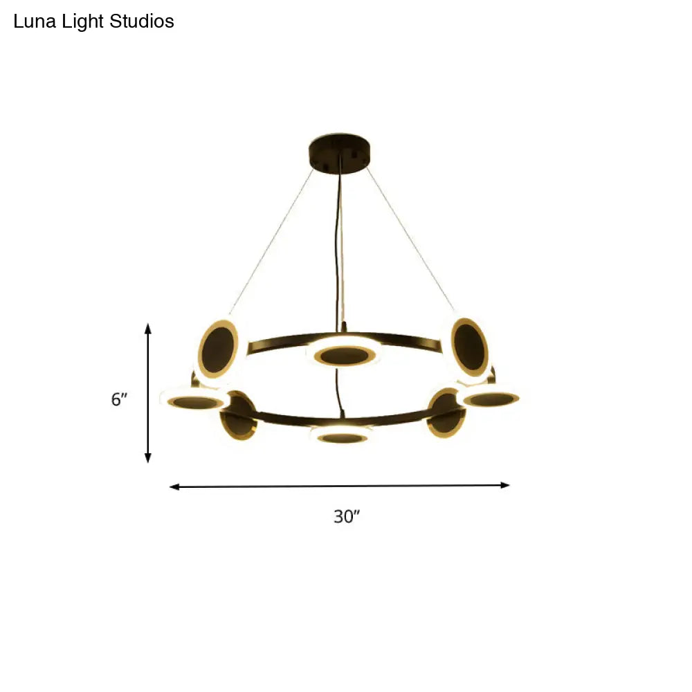 Modern Acrylic Ring Chandelier Pendant With Led Lights - 22/30/38 Diameter 10-Light Black Finish