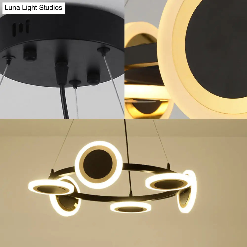 Modern Acrylic Ring Chandelier Pendant With Led Lights - 22/30/38 Diameter 10-Light Black Finish