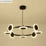 Modern Acrylic Ring Chandelier Pendant With Led Lights - 22/30/38 Diameter 10-Light Black Finish