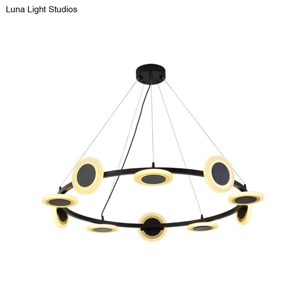 Modern Acrylic Ring Chandelier Pendant With Led Lights - 22/30/38 Diameter 10-Light Black Finish