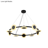 Modern Acrylic Ring Chandelier Pendant With Led Lights - 22/30/38 Diameter 10-Light Black Finish