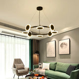 Modern Acrylic Ring Chandelier Pendant With Led Lights - 22/30/38 Diameter 10-Light Black Finish