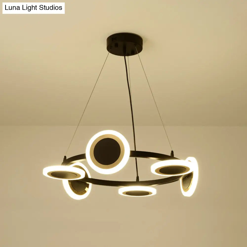 Modern Acrylic Ring Chandelier Pendant With Led Lights - 22/30/38 Diameter 10-Light Black Finish