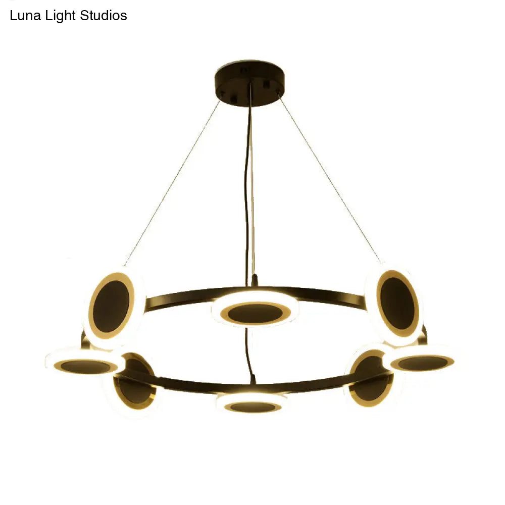 Modern Acrylic Ring Chandelier Pendant With Led Lights - 22/30/38 Diameter 10-Light Black Finish