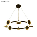 Modern Acrylic Ring Chandelier Pendant With Led Lights - 22/30/38 Diameter 10-Light Black Finish