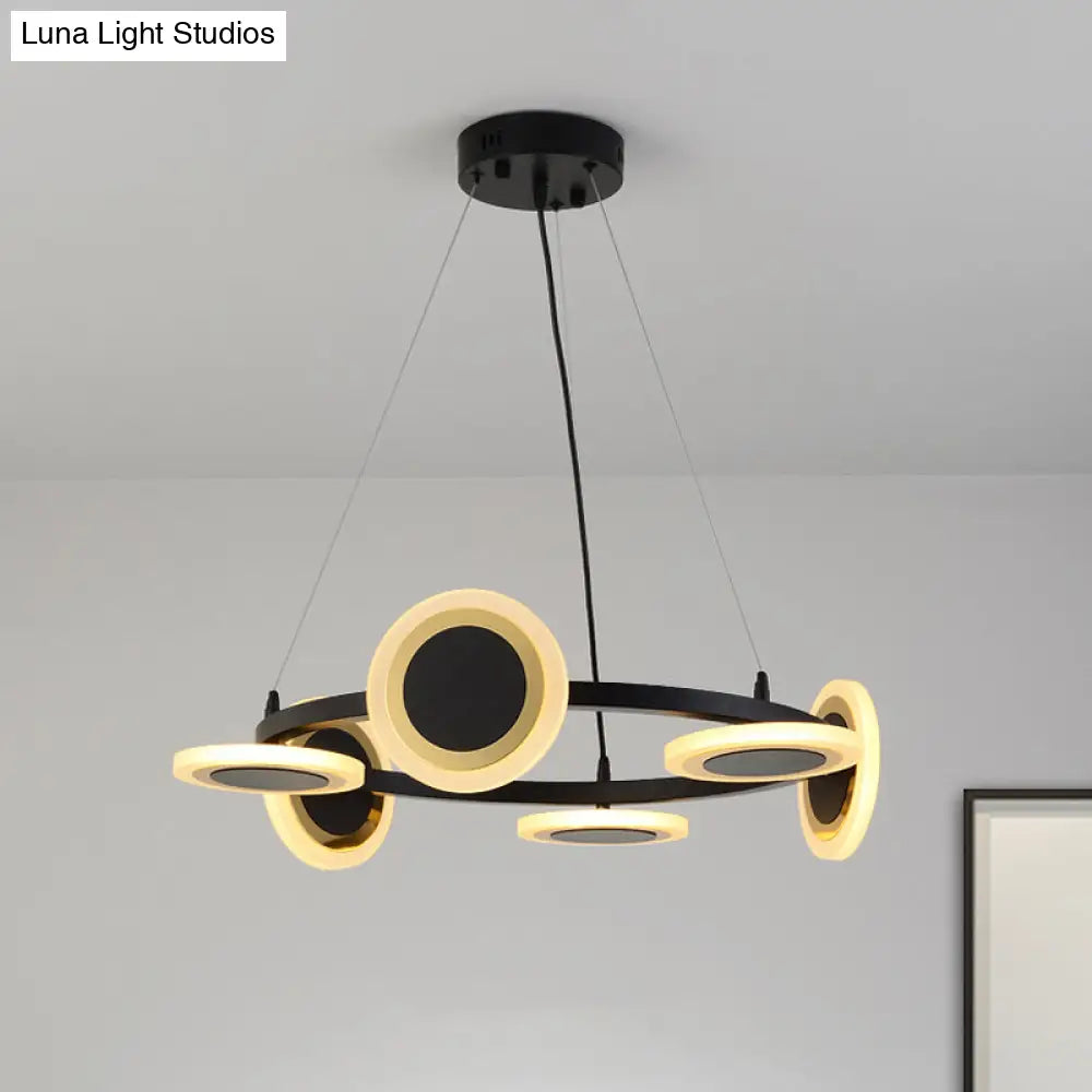 Modern Acrylic Ring Chandelier Pendant With Led Lights - 22/30/38 Diameter 10-Light Black Finish