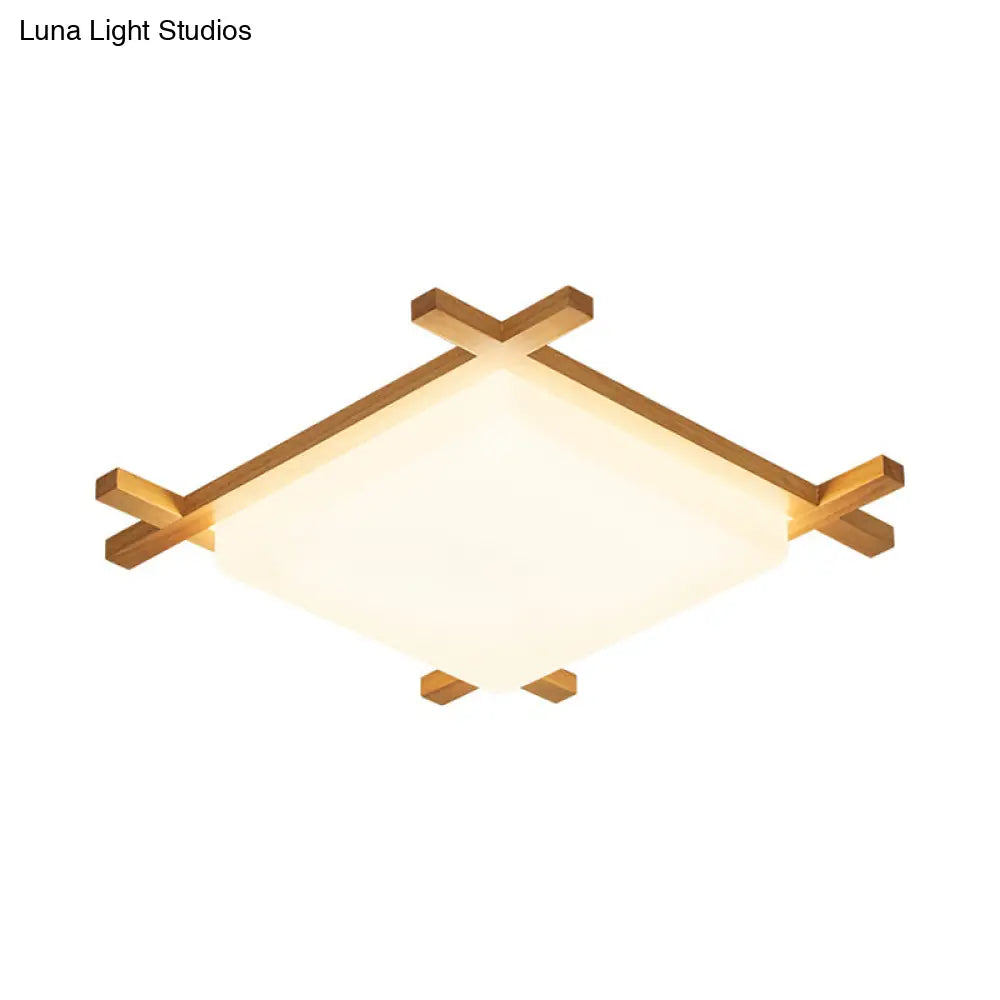 Modern Acrylic Square Ceiling Lamp With Led And Wood Frame - Beige/White Warm Light