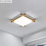 Modern Acrylic Square Ceiling Lamp With Led And Wood Frame - Beige/White Warm Light 16/18/23.5 Wide