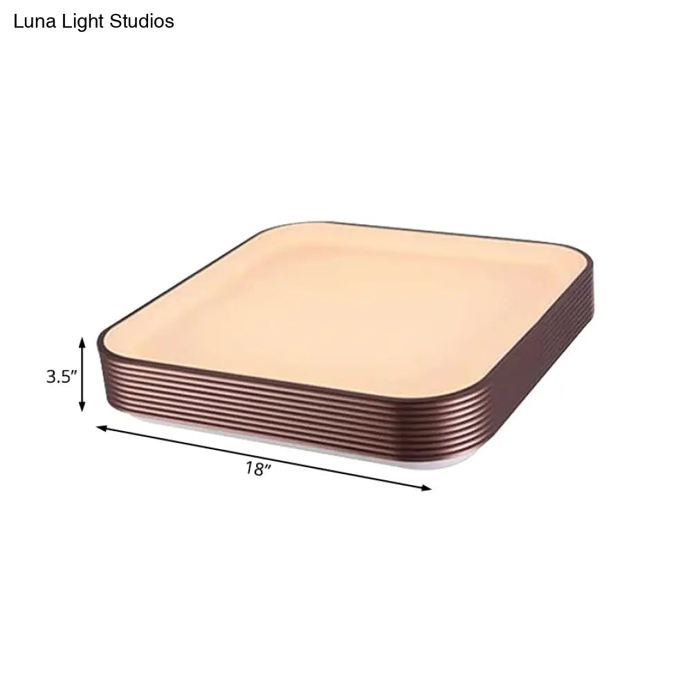 Modern Acrylic Square Ceiling Light - 18’/23.5’ Wide Dark Red Led Flush Mount Fixture