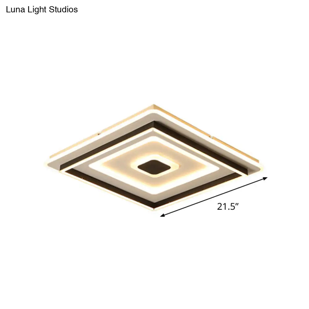 Modern Acrylic Square Flushmount Led Ceiling Light In Black - 18/21.5 Wide Warm/White