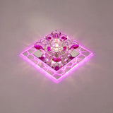 Modern Acrylic Square Led Flush Mount With Crystal Flower Shade Clear / Pink