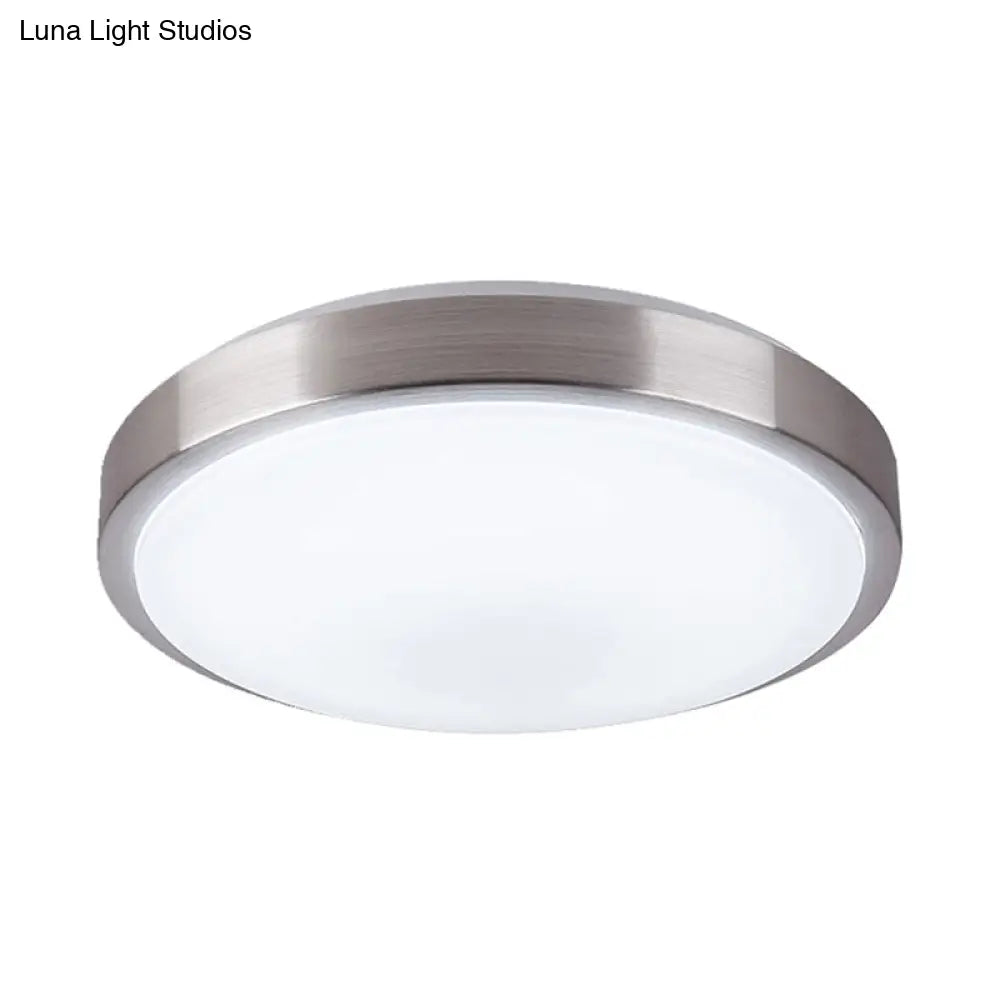 Modern Aluminum Flush Ceiling Light With Acrylic Diffuser - Warm/White Led Silver Finish