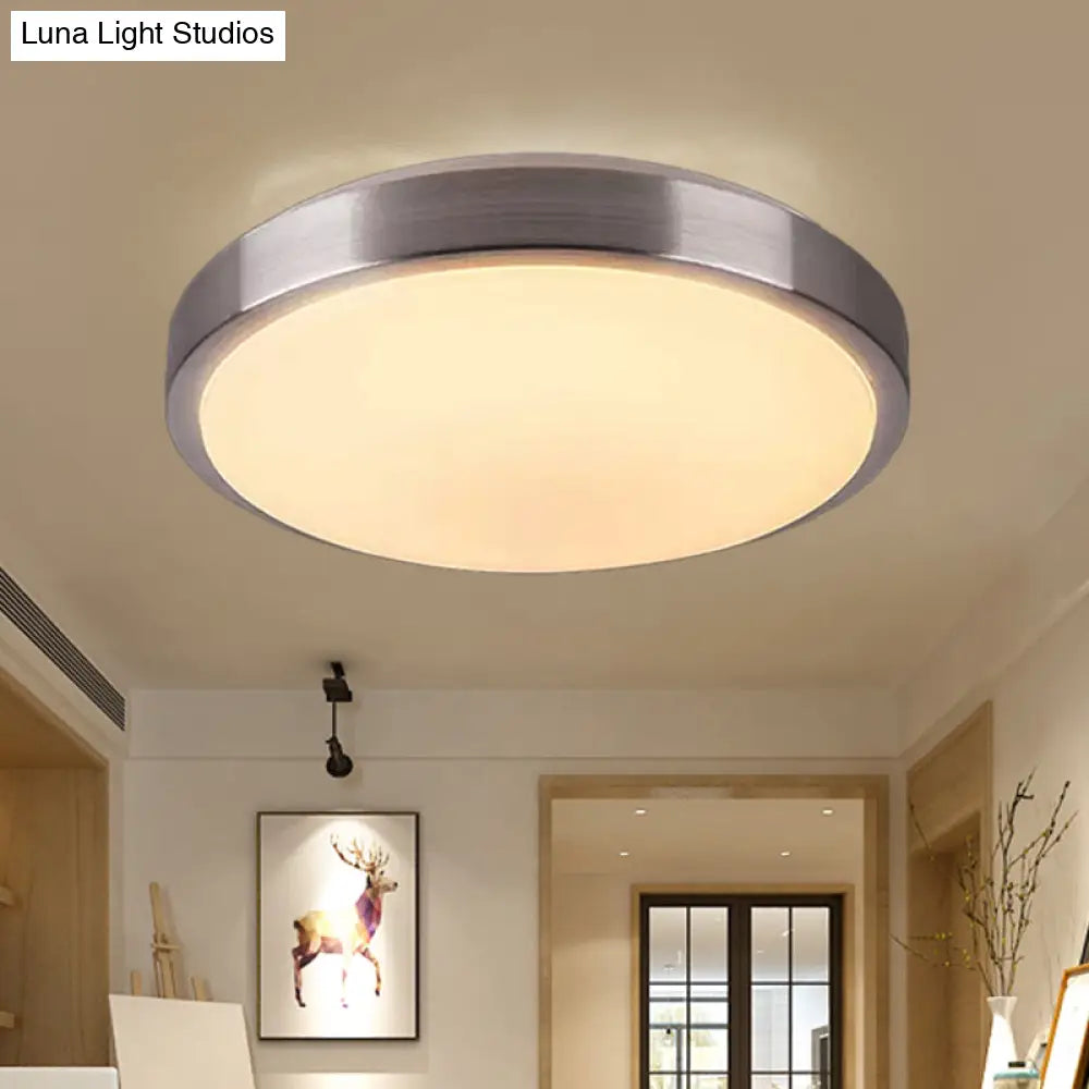Modern Aluminum Flush Ceiling Light With Acrylic Diffuser - Warm/White Led Silver Finish 8/11.5 Dia.