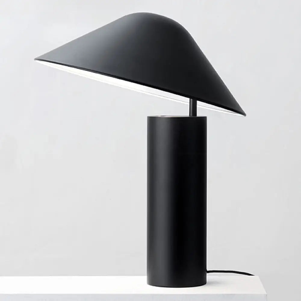 Modern Aluminum Led Mushroom Table Light - Black Bedside Desk Lamp With Iron Cylinder Base