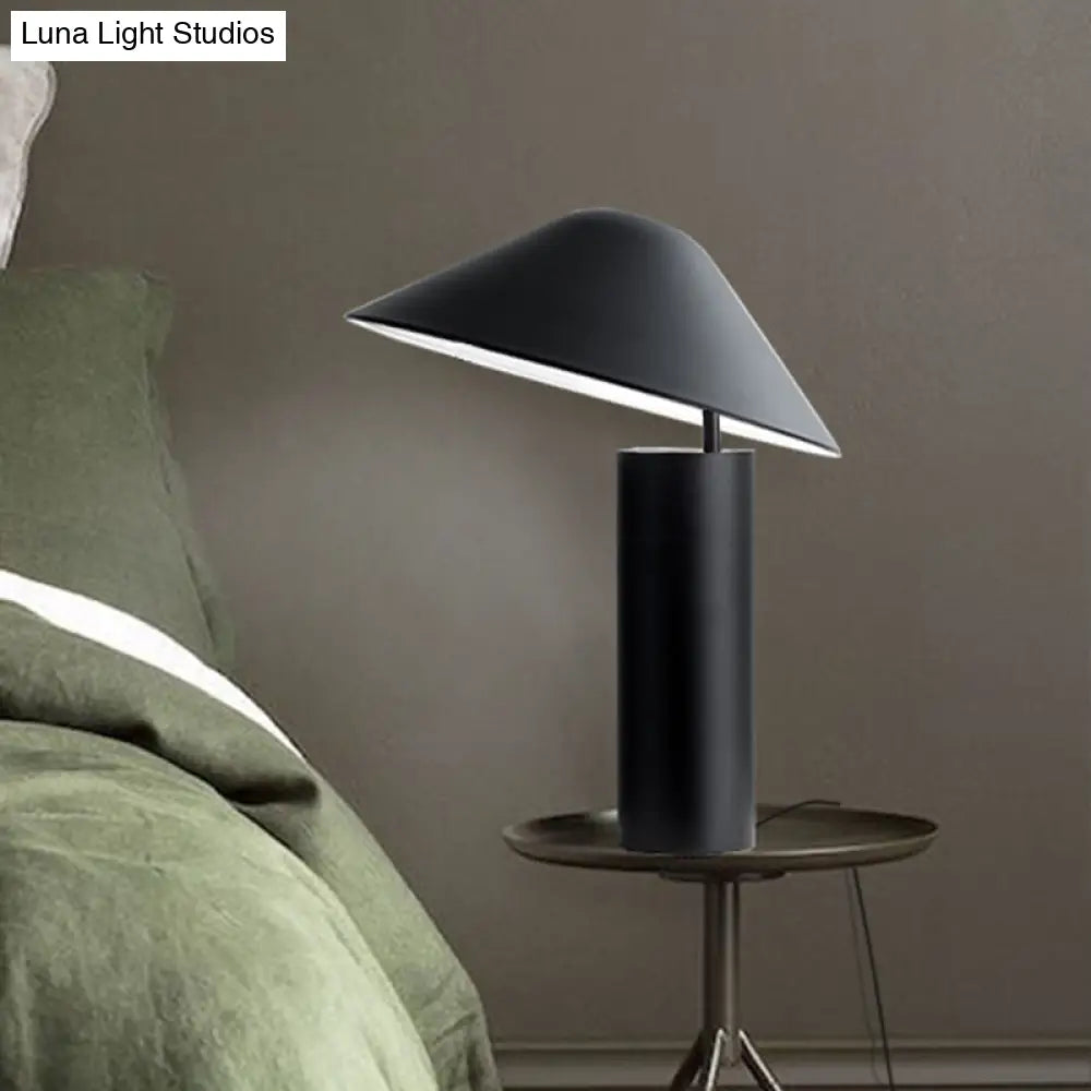 Modern Aluminum Led Mushroom Table Light - Black Bedside Desk Lamp With Iron Cylinder Base