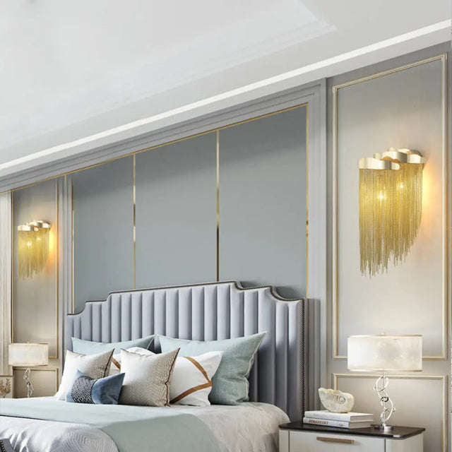Modern Aluminum Tassel Wall Sconce With 3 Lighting Options In Silver/Gold For Bedside Gold